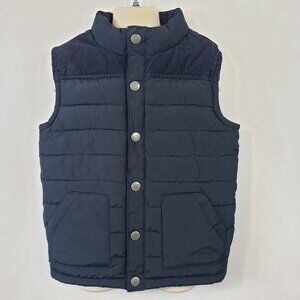 Gymboree Corduroy Trim Puffer Vest Size 4T - 5T Navy Blue Pockets Snap / A290
